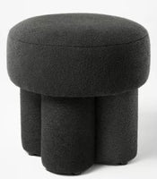 Boucle Fully Upholstered Accent Ottoman Stool Black - Threshold: Round Padded Bench, Wood Legs, No Assembly Required LPEU844134