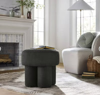 Boucle Fully Upholstered Accent Ottoman Stool Black - Threshold: Round Padded Bench, Wood Legs, No Assembly Required LPEU844134