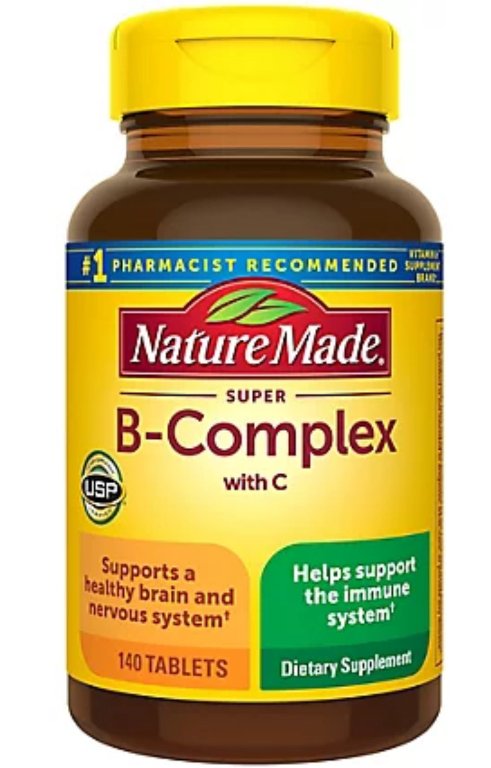 Nature Made Super B Complex with Vitamin C and Folic Acid, Dietary Supplement for Immune Support, 140 Tablets, 140 Day Supply DOC: Sep 2026