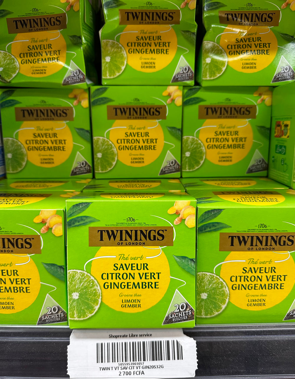 TWININGS OF LONDON THÉ VERT SAVEUR CITRON VERT GINGEMBRE 20 SACHETS 32G