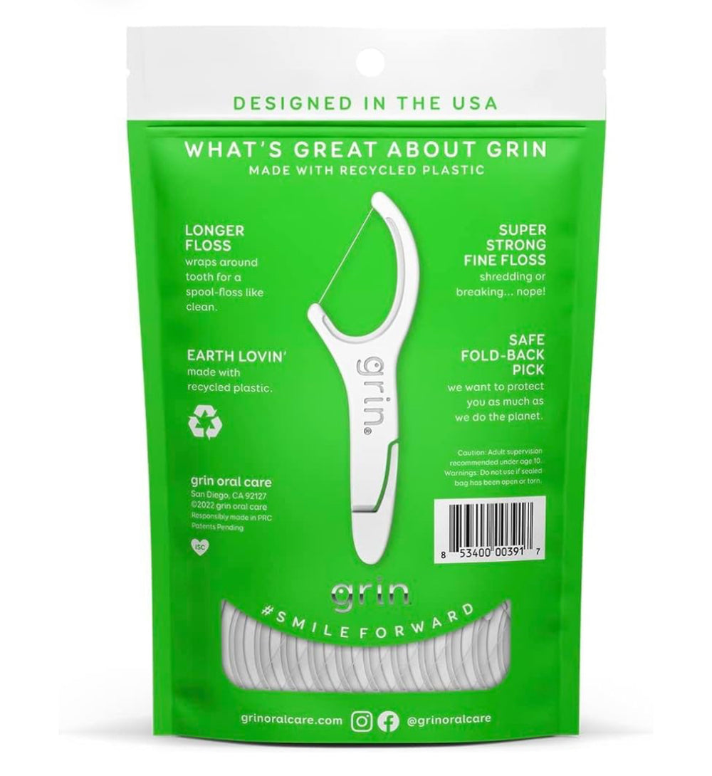 GRIN | Dental Floss |3 Packs of 60 (Fine Fin Tight Teeth Dents Serrées)