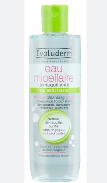 EVOLUDERM - Eau Micellaire Démaquillante Peaux Mixtes à Grasses - 250 ml - 93% d'Origine Naturelle disponible au Mali