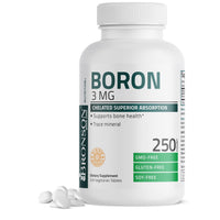 
              Bore chélaté Bronson 3 mg, absorption supérieure, favorise la santé osseuse, oligo-élément, sans OGM, 250 comprimés végétariens 05/2026
            