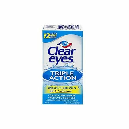 Gouttes ophtalmiques lubrifiantes Triple Relief Clear Eyes 0,5 fl oz 15mL DLC:  FEV26