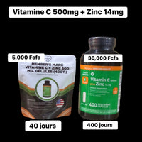 Vitamin C + Zinc 500 mg. Capsules, 40ct.