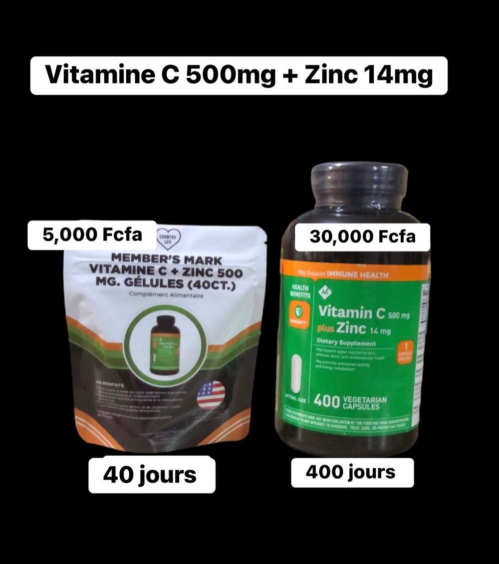 Vitamin C + Zinc 500 mg. Capsules, 40ct.