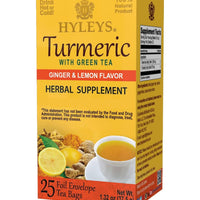 Hyleys Turmeric with Green Tea Ginger & Lemon Flavor - Natural Antioxidant Blend - 25 Tea Bags