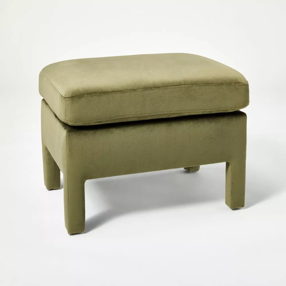 Bellfield Fully Upholstered Ottoman Olive Green Velvet - Threshold designed with Studio McGee: Hardwood Frame, No Assembly Required