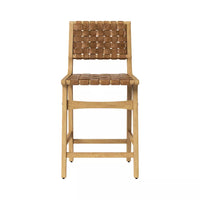 Ceylon Woven Counter Height Barstool Brown/Natural Wood - Threshold: Rubberwood Frame, Bonded Leather, Fixed 24" Seat Height