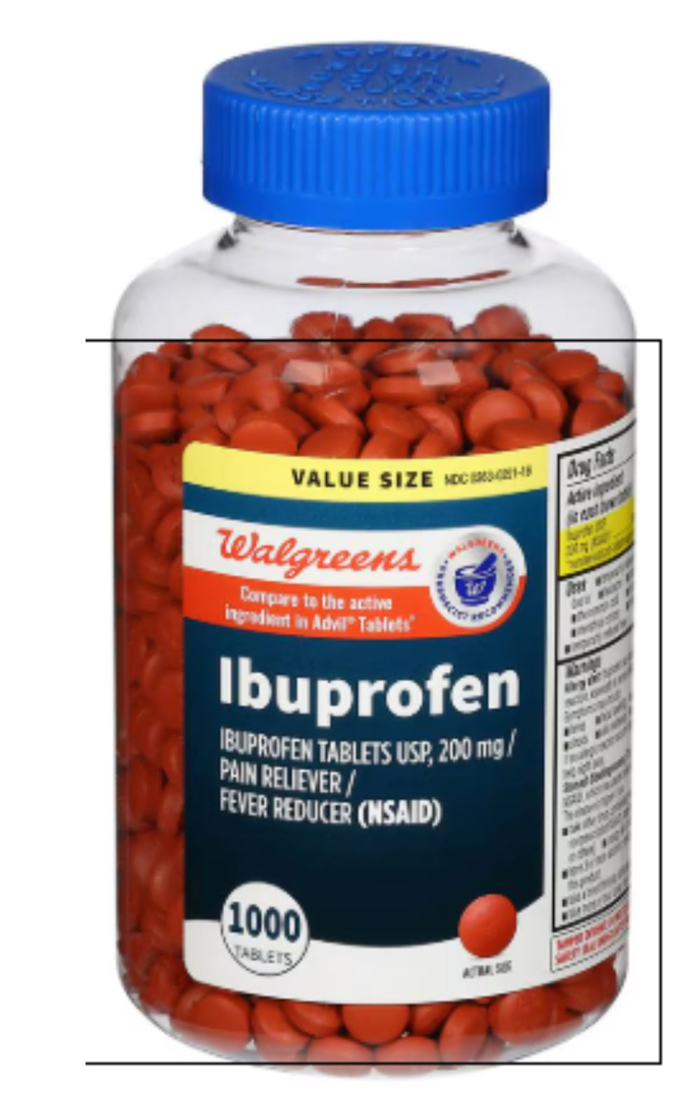 Walgreens algreens Ibuprofen 200 mg 1000 Tablets DLC: 03/2026