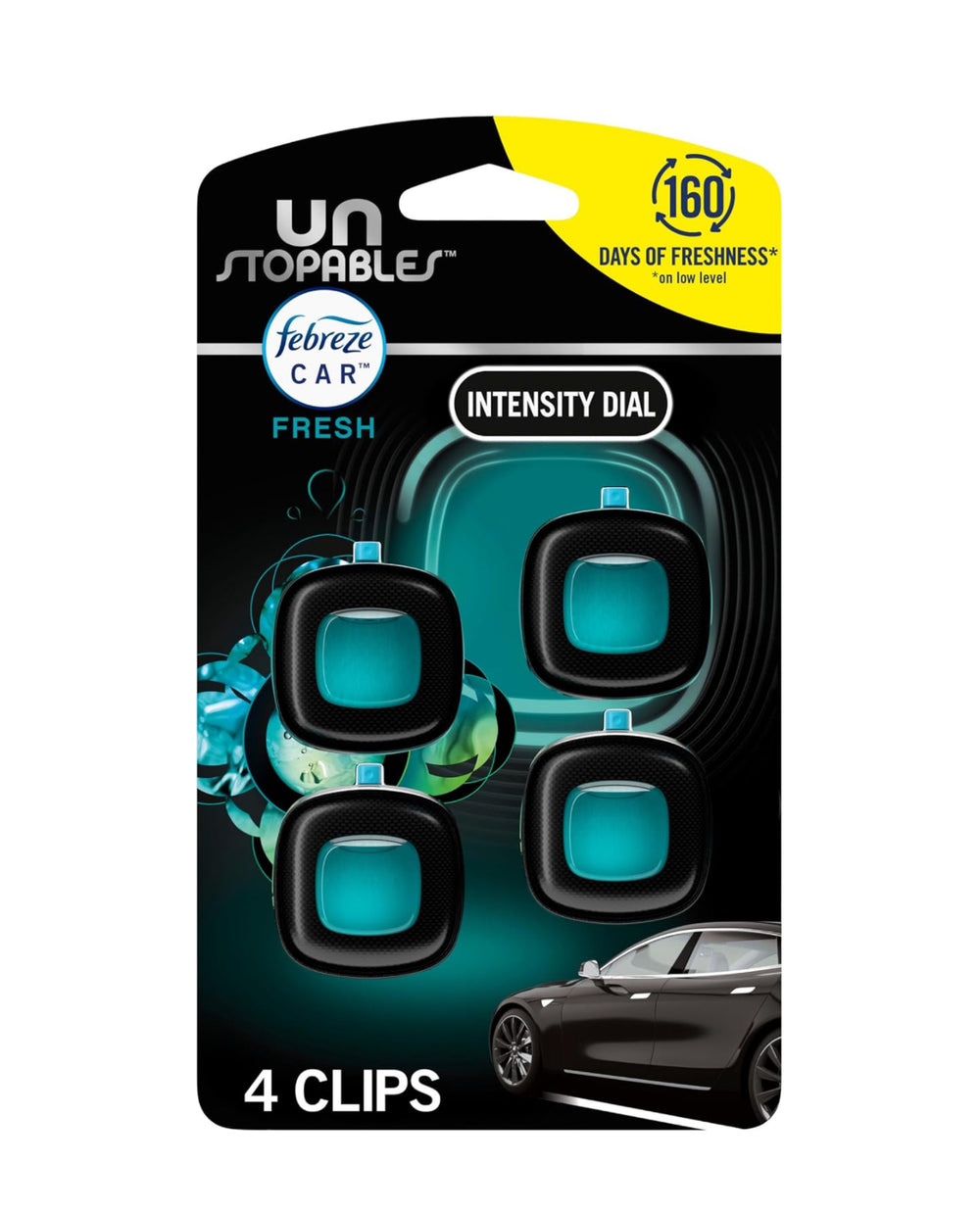 Febreze Unstopables Car Odor-Fighting Car Freshener Vent Clip Fresh Scent, .07 oz. Car Vent Clip, Pack of 4