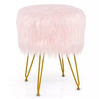 
              Costway Faux Fur Vanity Chair Makeup Stool Furry Padded Seat Round Ottoman Pink
            