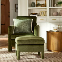 
              Bellfield Fully Upholstered Ottoman Olive Green Velvet - Threshold designed with Studio McGee: Hardwood Frame, No Assembly Required
            