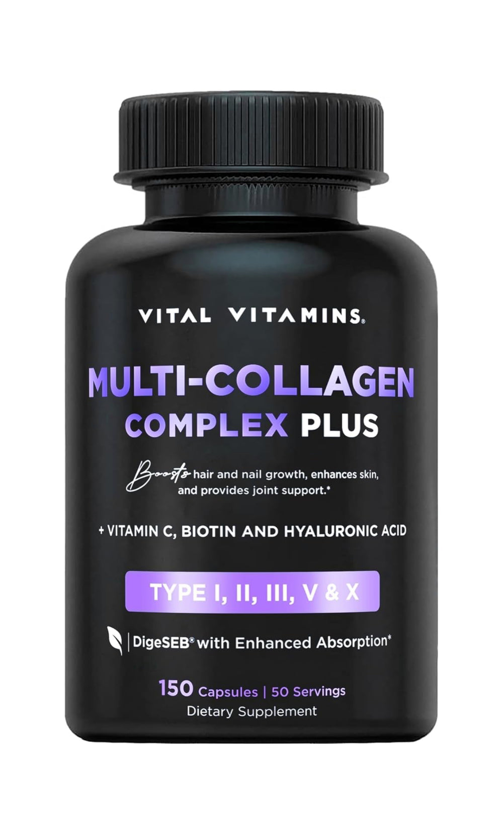 Vital Vitamins Multi Collagen Plus - Biotin, Hyaluronic Acid, Vitamin C - Collagen for Women & Men - Hair Growth Support Supplement - Skin, Nails Beauty Complex - 150 Pills
