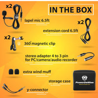 PowerDeWise Professional Grade 2 Lavalier Clip-On Microphones Set for Dual Interview