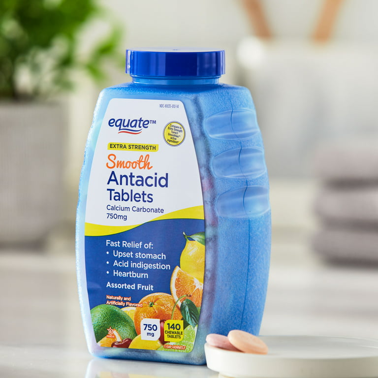 Equate Extra Strength Smooth Chewable Antacid Tablets, Assorted Fruits, Over-the-Counter, 140 Count DLC: Juin24