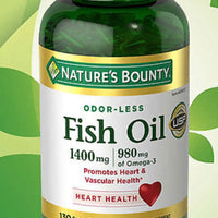 Nature's Bounty Fish Oil 1400 mg 980 mg of Omega 3  Promotes Heart & Vascular Health 130 Coated Softgels DLC: 01/2028