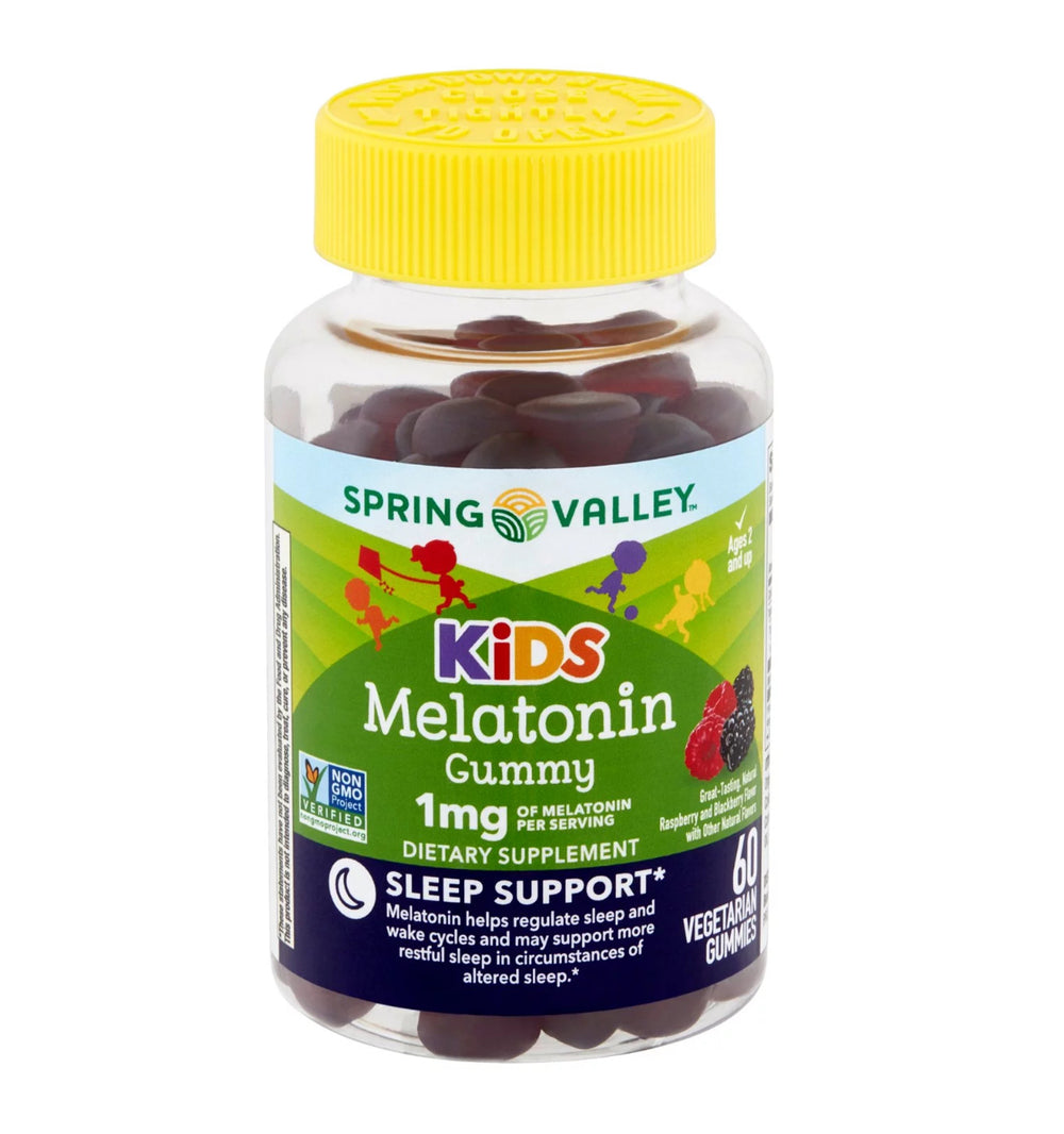 Spring Valley Kids Melatonin Dietary Supplement Gummies, Raspberry, 1 mg, 60 Count-DLC:09/26