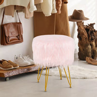 
              Costway Faux Fur Vanity Chair Makeup Stool Furry Padded Seat Round Ottoman Pink
            