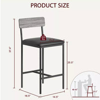 Bar Stools Set of 2, Kitchen Bar Stools with Footrest, PU Upholstered Counter Height Barstool, Bar Chairs for Kitchen Island, Counter, Rustic Gray