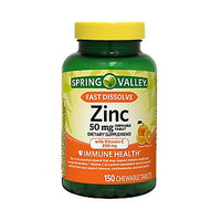Zinc à dissolution rapide de Spring Valley avec vitamine C, comprimés à croquer, orange, 150 unités 01/2027