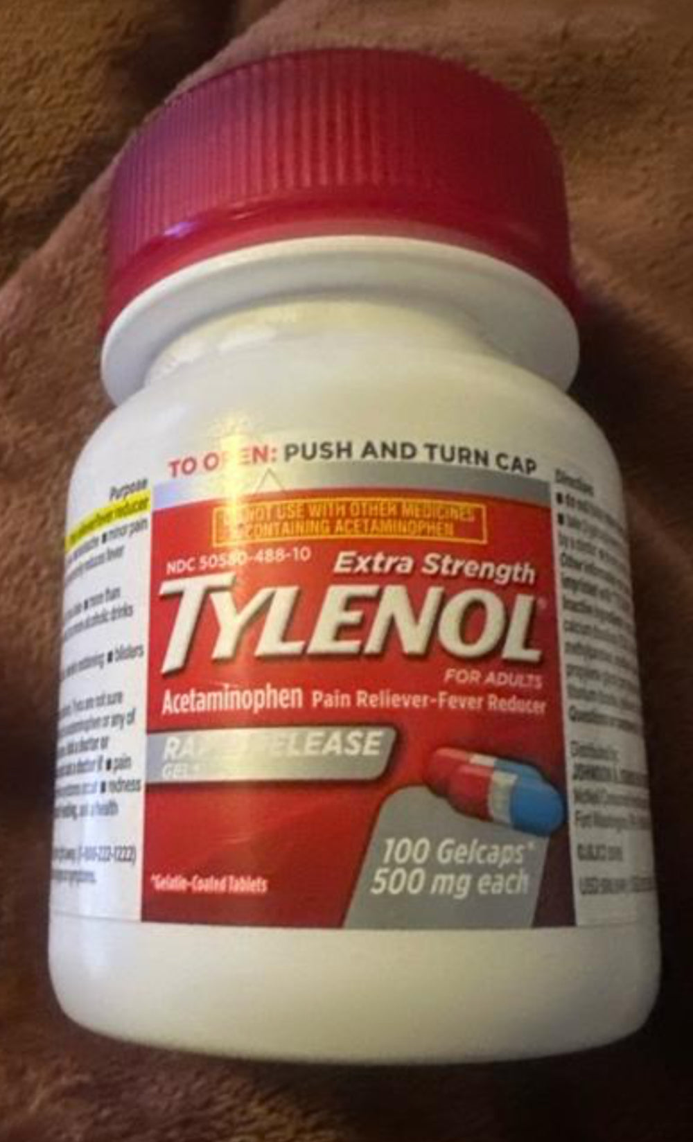 TYLENOL Extra Strength Acetaminophen Pain Reliever-Fever Reducer- 100 Gelcaps 500mg each DLC: 07/2026