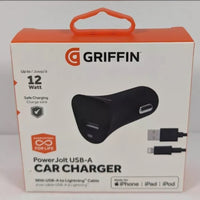 Griffin PowerJolt Universal USB-A 12W Car Charger with USB-A to Lightning Cable