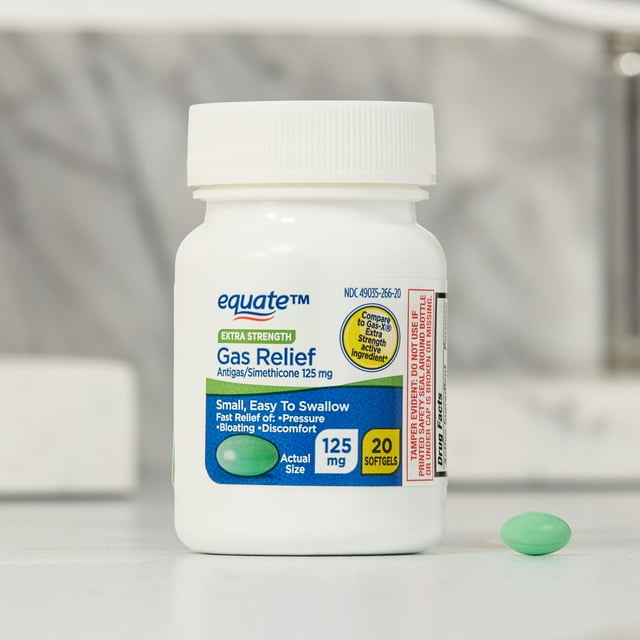 Equate Gas Relief, Simethicone 125 mg, Extra Strength Softgels, 20 Count