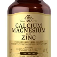 Solgar Calcium Magnesium Plus Zinc, 100 Tablets - Promotes Healthy Bones and Teeth - Supports Nerve & Muscle Function - Non GMO, Vegan, Gluten Free, Dairy Free, Kosher, Halal - 33 Servings DLC: 09/2028