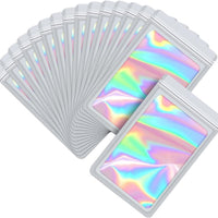 EONJOE Lot de 100 sachets en mylar 6 × 9 pouces avec fenêtre transparente, refermables holographiques, sachets d'emballage à fermeture éclair pour petites entreprises, bijoux, bonbons, échantillons, fournitures d'emballage alimentaire (blanc)
