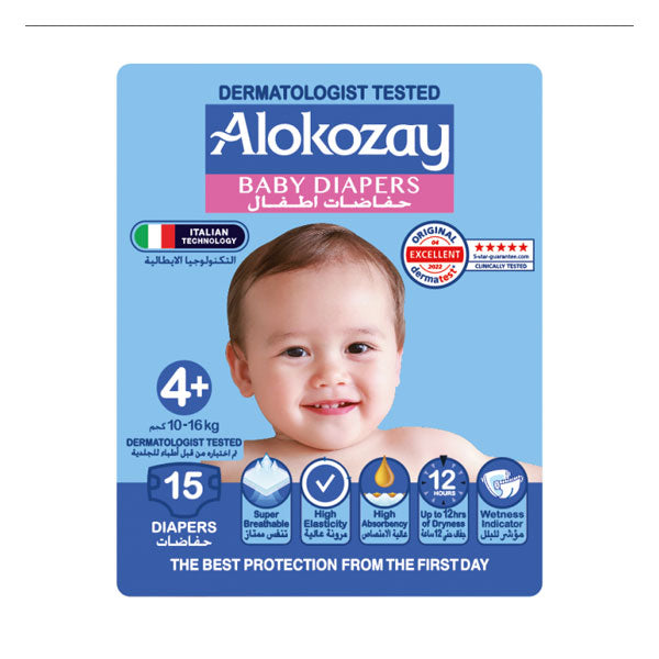 Alokozay Baby Diapers Couches Pour Bébés 4+(10-16Kg) 15 Couches