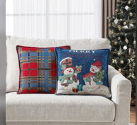 
              Mainstays 17" x 17" Farmhouse, Contemporary, Traditional Blue, Red, White, Multi-color Snowman Chenille Decorative Pillow , ( 2 Count)
            