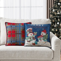 Mainstays 17" x 17" Farmhouse, Contemporary, Traditional Blue, Red, White, Multi-color Snowman Chenille Decorative Pillow , ( 2 Count)