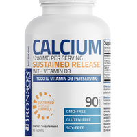 Bronson Calcium 1200 MG Per Serving Sustained Release with Vitamin D3 1000 IU Vitamin D3 Per Serving Non-GMO, 90 Tablets DLC: 09/2026