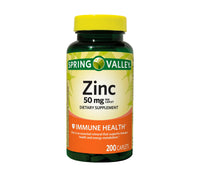 
              Spring Valley Zinc Immune Health Dietary Supplement Caplets, 50 mg, 200 Count-DLC:08/26
            