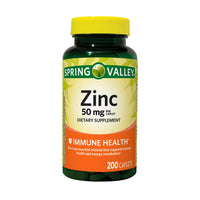 Spring Valley Zinc Immune Health Dietary Supplement Caplets, 50 mg, 200 Count-DLC:08/26