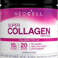 NeoCell Super Collagen Peptides, 10g Collagen Peptides per Serving, Gluten Free, Keto Friendly, Non-GMO, Grass Fed, Healthy Hair, Skin, Nails and Joints, Unflavored Powder, 200g