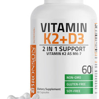 Bronson Vitamin K2 (MK7) with D3 Supplement Non-GMO Formula 5000 IU Vitamin D3 & 90 mcg Vitamin K2 MK-7 Easy to Swallow Vitamin D & K Complex, 60 Capsules DLC: 08/2026