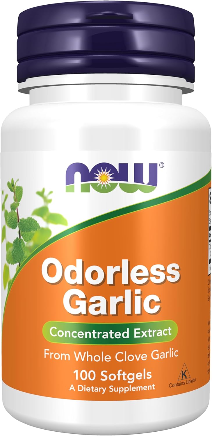 🌿🧄 NOW Foods – Ail Inodore Concentré (Odorless Garlic) Extrait d’ail pur – 100 gélules molles