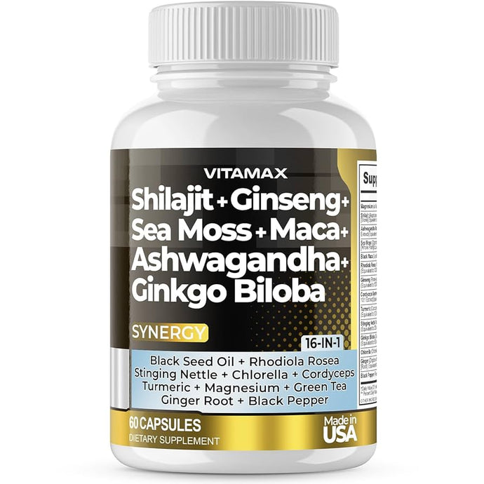 Pure Himalayan Shilajit Supplement, Ashwagandha, Sea Moss, Maca, Ginkgo Biloba