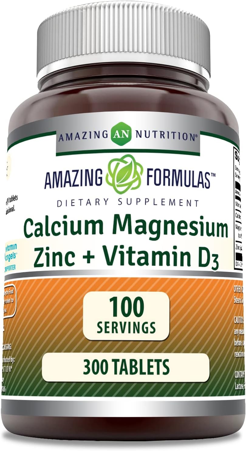 Amazing Nutrition Calcium 1000 mg + Magnesium 400 mg + Zinc 25 mg + Vitamine D3 600 UI – 300 comprimés