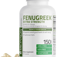 Bronson Fenugreek Seed Powder Capsules Extra Strength, Trigonella Foenum-Graecum, Non-GMO, Soy-Free, Vegetarian, 150 Capsules  DLC: 05/2026