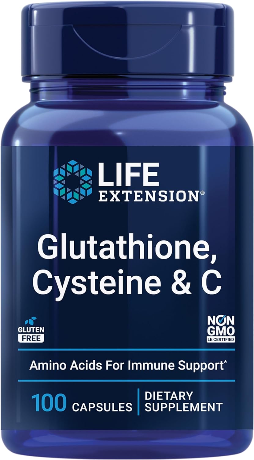 Life Extension Glutathione, Cysteine & C - Antioxidant Supplement with Vitamin C, L-Glutathione Reduced & L-Cysteine - For Liver Health Support & Detox - Gluten Free, Non-GMO - (100 Capsules) DLC: Oct25