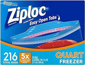 Ziploc Easy-Open Tabs Freezer Quart Bags with New Stay Open Design (216 ct.)