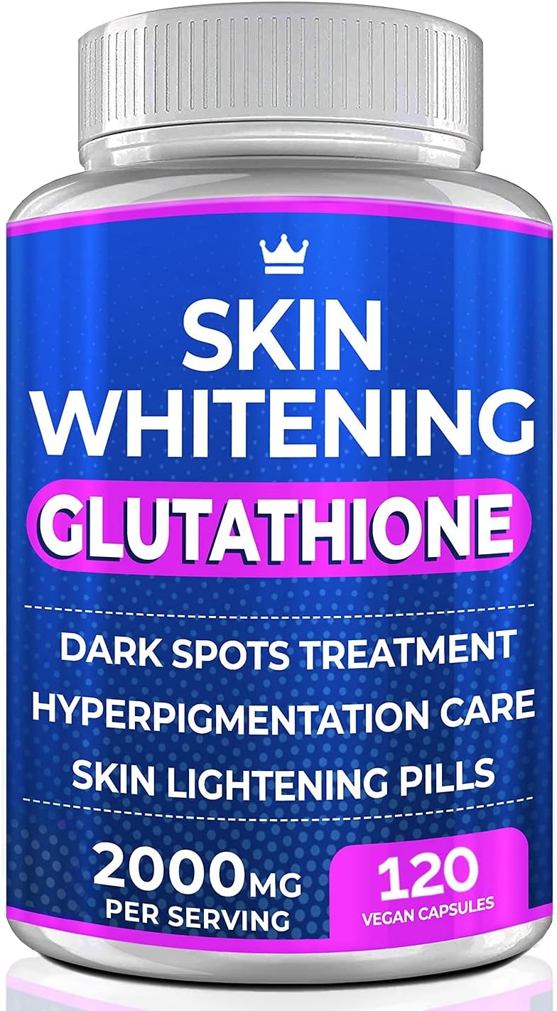 Comprimés blanchissants au glutathion - 120 capsules de 2 000 mg de glutathion - Supplément éclaircissant efficace pour la peau - Élimine les taches brunes, le mélasma et les cicatrices d'acné, traite l'hyperpigmentation - Antioxydant anti-âge  04/2027