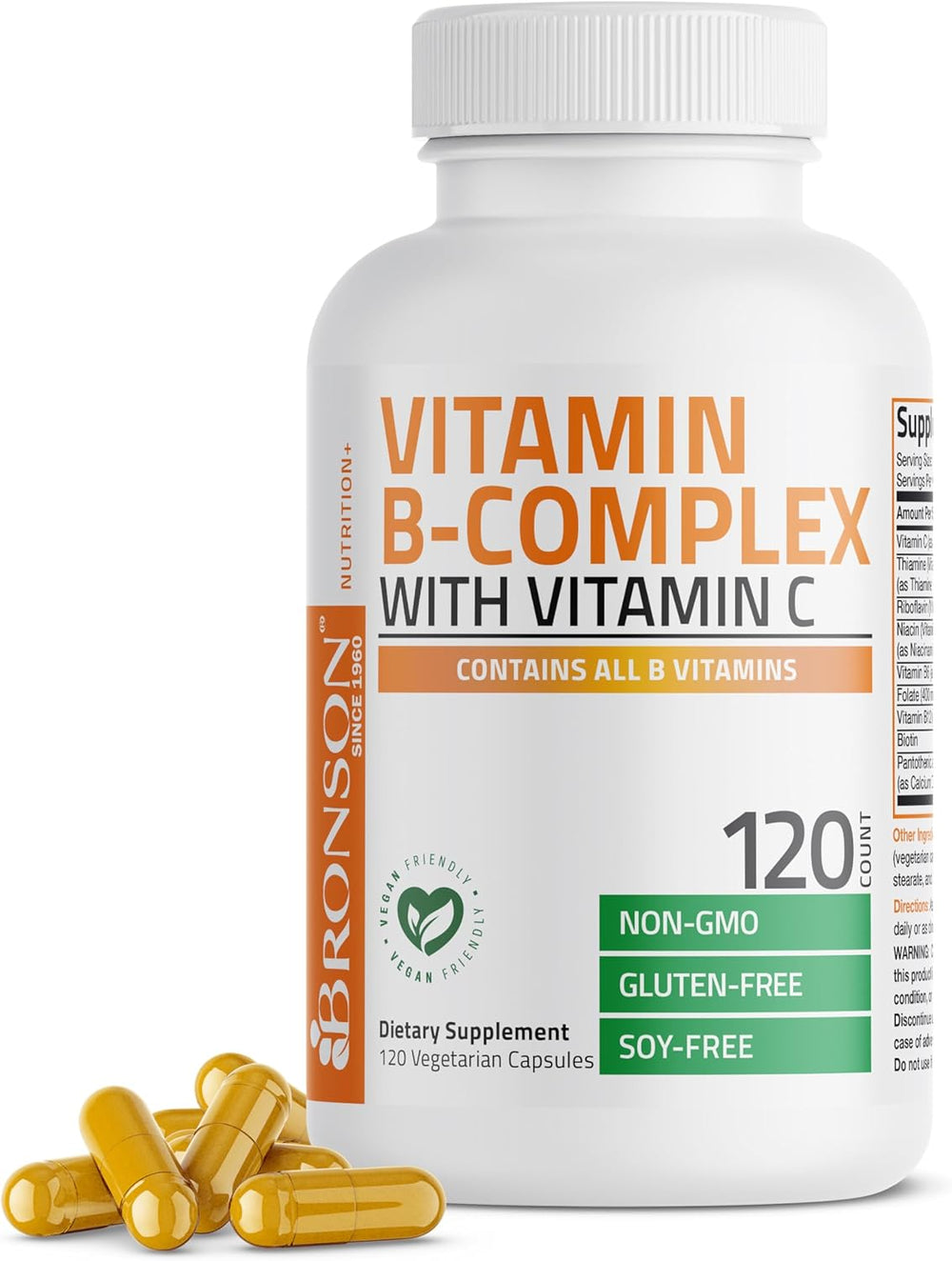 Bronson Vitamin B Complex with Vitamin C - Immune Health, Energy Support & Nervous System Support - Non-GMO, 120 Vegetarian Capsules 12/26