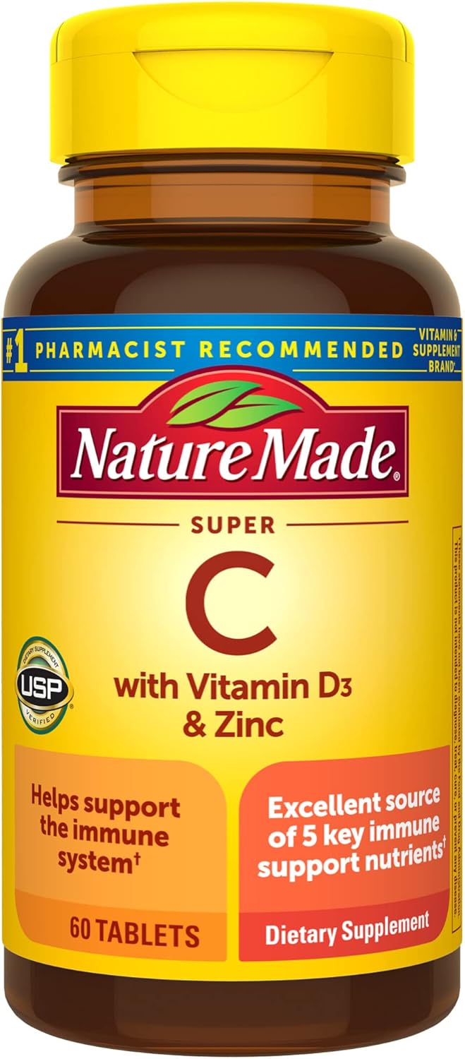 Nature Made Super C avec vitamine D3 et zinc, complément alimentaire pour le soutien immunitaire, 60 comprimés, approvisionnement de 60 jours