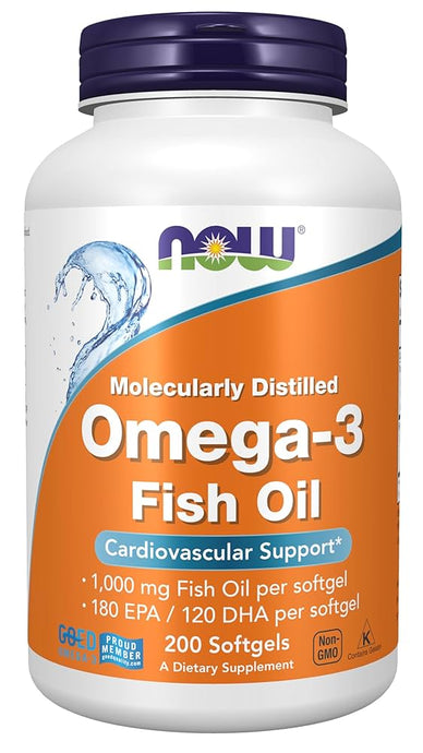 NOW Supplements Omega-3 Fish Oil, 180 EPA / 120 DHA (200 softgels)