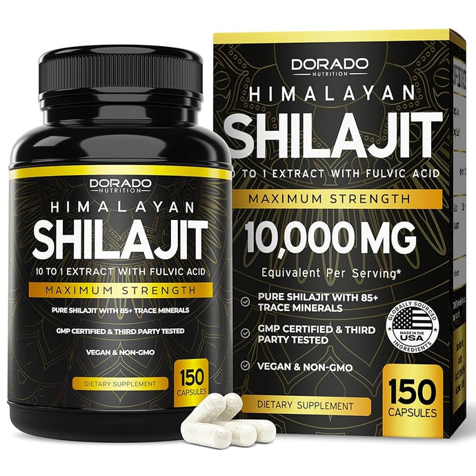 Pure Himalayan Shilajit with 85+ Trace Minerals (150 Capsules, 10000 mg)
