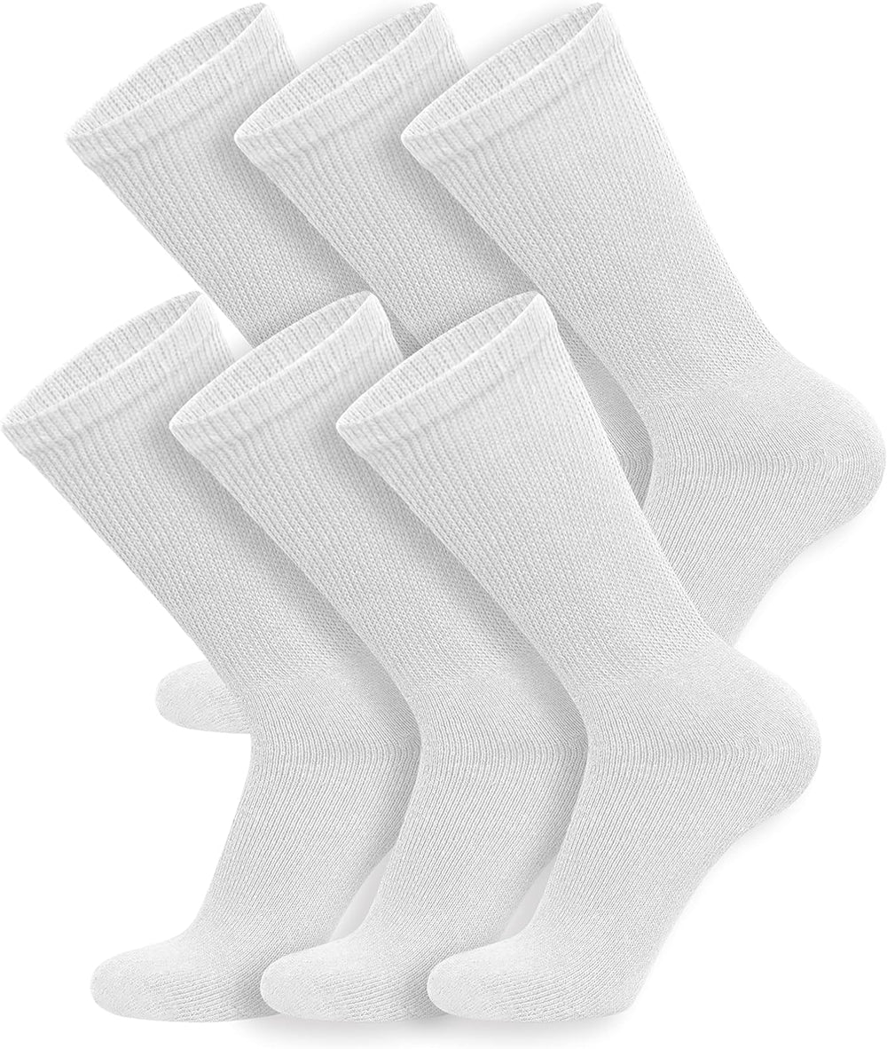 Brooklyn Socks Cotton Diabetic Neuropathy Crew Socks (10-13, Fits Mens shoe size 9-12, White)